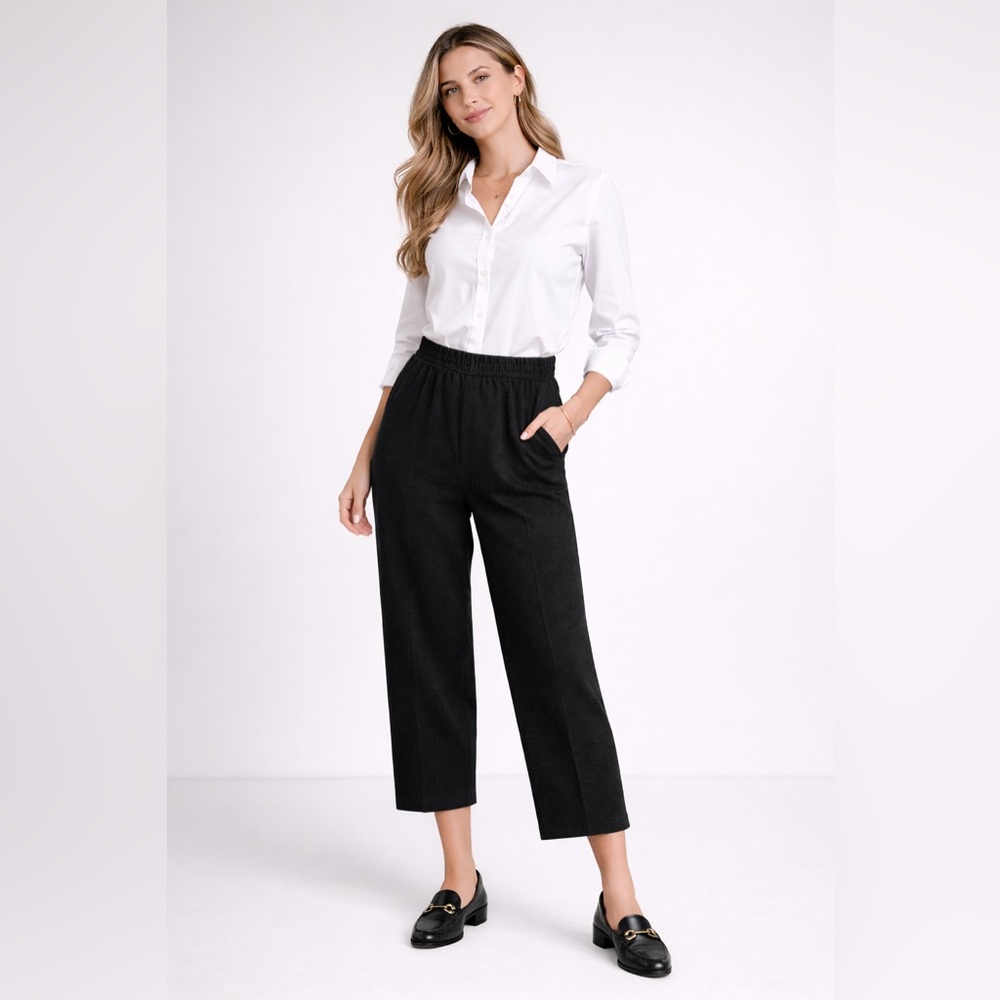 St. John Basics Black Santana Knit Pull On Crop Dress Pants Sz 14 High Rise